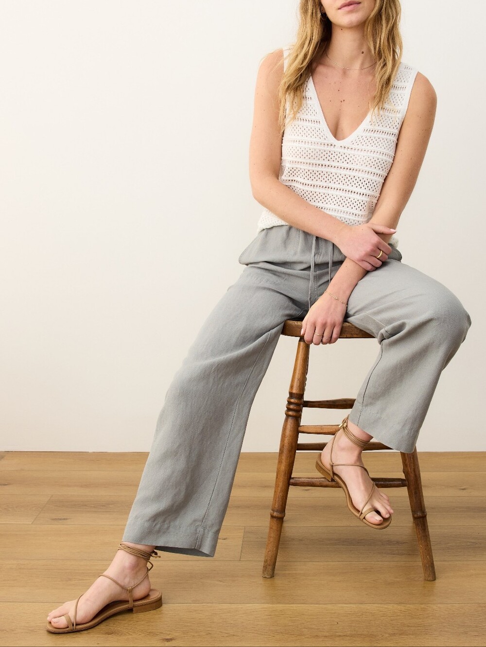 Marine Layer Linen Blend Drawstring Straight Leg Pant Sage Small